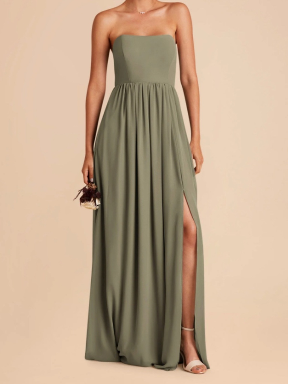 Birdy Grey Moss Green August Strapless leg slit maxi  Bridesmaid Dress S classic